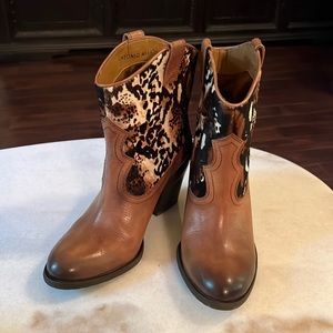 Antonio Melani Leather and Calf Hair Western Boots Size 7.5 Brown